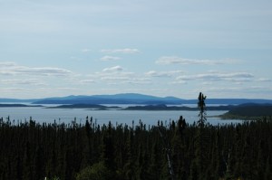 Manicouagan seen from East from the road from Google Earth
