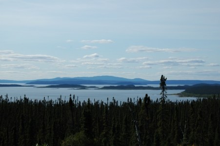 Manicouagan seen from East from the road from Google Earth